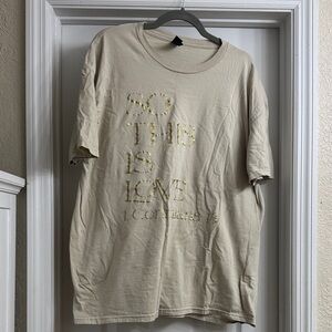 Beige Graphic T-Shirt with Gold Text